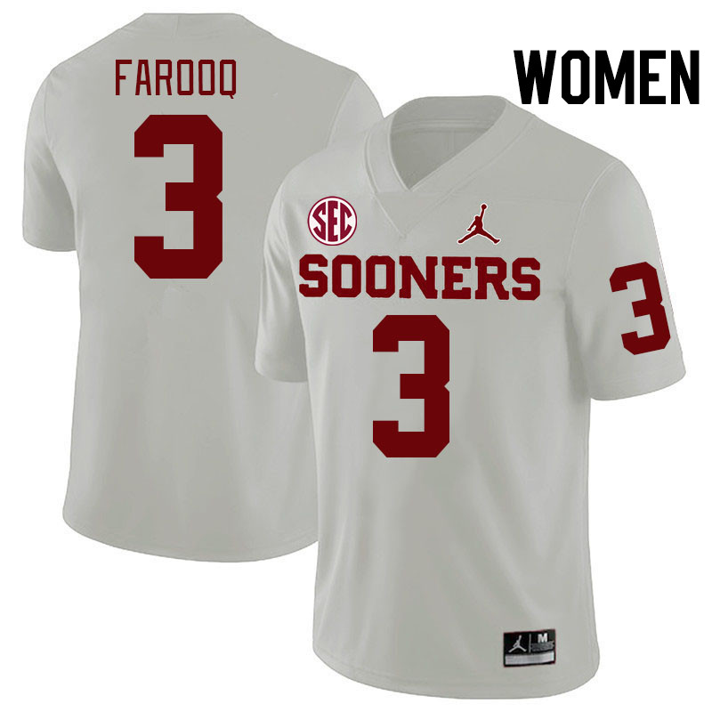 Women #3 Jalil Farooq Oklahoma Sooners 2024 SEC Conference College Football Jerseys-White